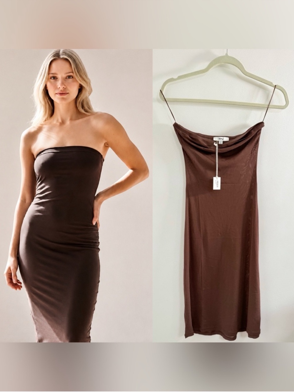 KHY by Kylie Jenner Strapless Mesh Dress in Chocolate Brown